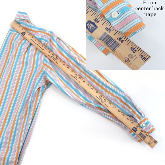 ISAIA Napoli Men's Shirt Multicolor Cotton Striped Long Sleeve Button Front L - Picture 13 of 16